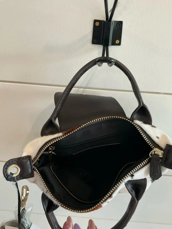 House of Harlow 1960 Cowhide Mini Top-Handle Bag in White and Brown - Picture 3 of 5